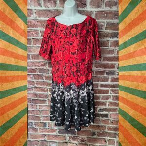 Women's GABBY SKYE Short Sleeves Roses Fit and Flare Dress Size 14